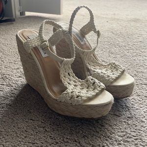 Steve Madden crochet wedge sandals tiny little glue stain on a few spots